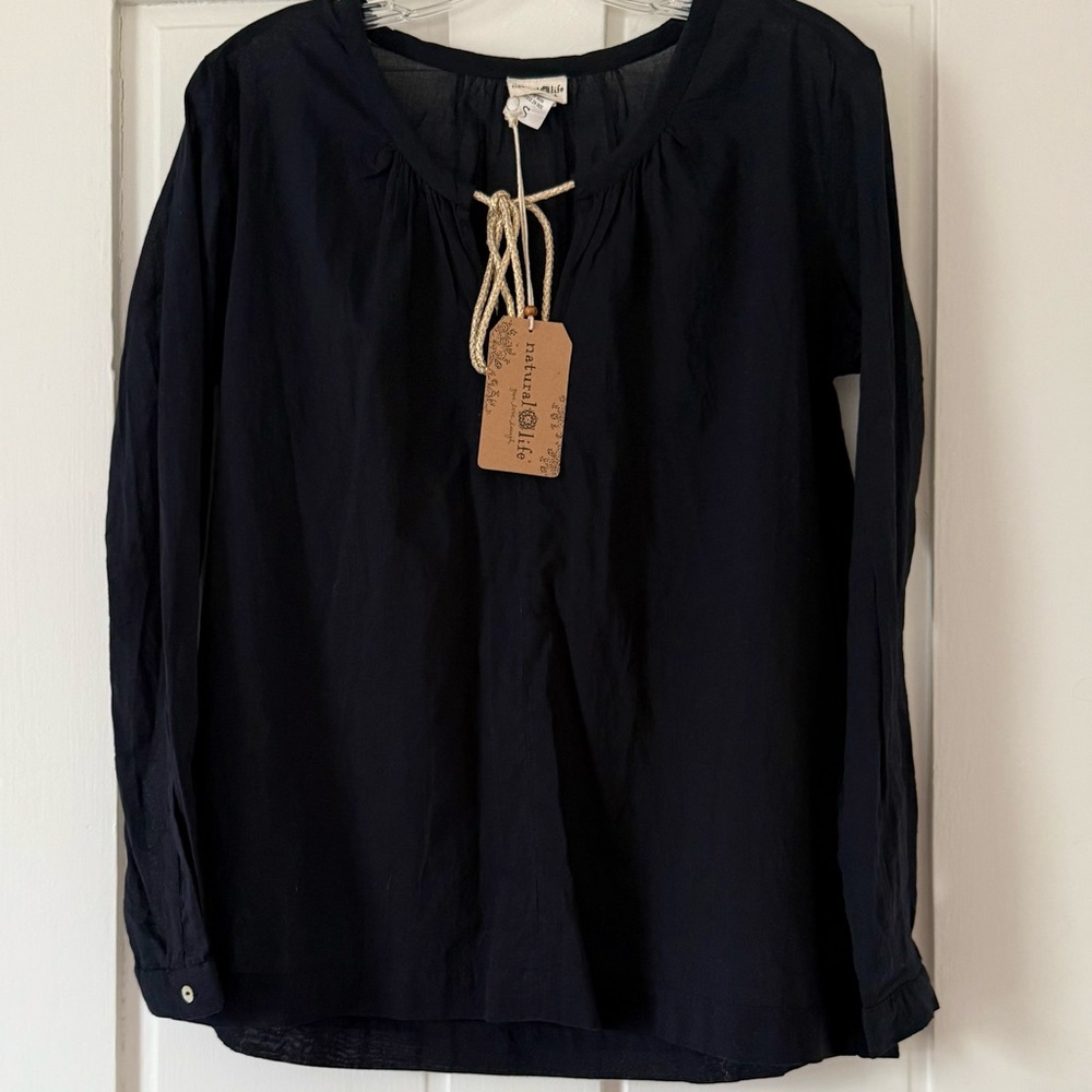NATURAL LIFE Black Long Sleeve Blouse light but not sheer